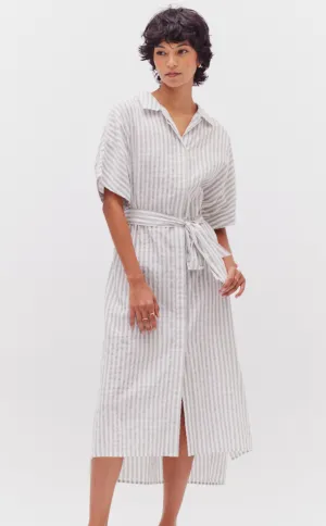 Button Down Stripe Midi Dress