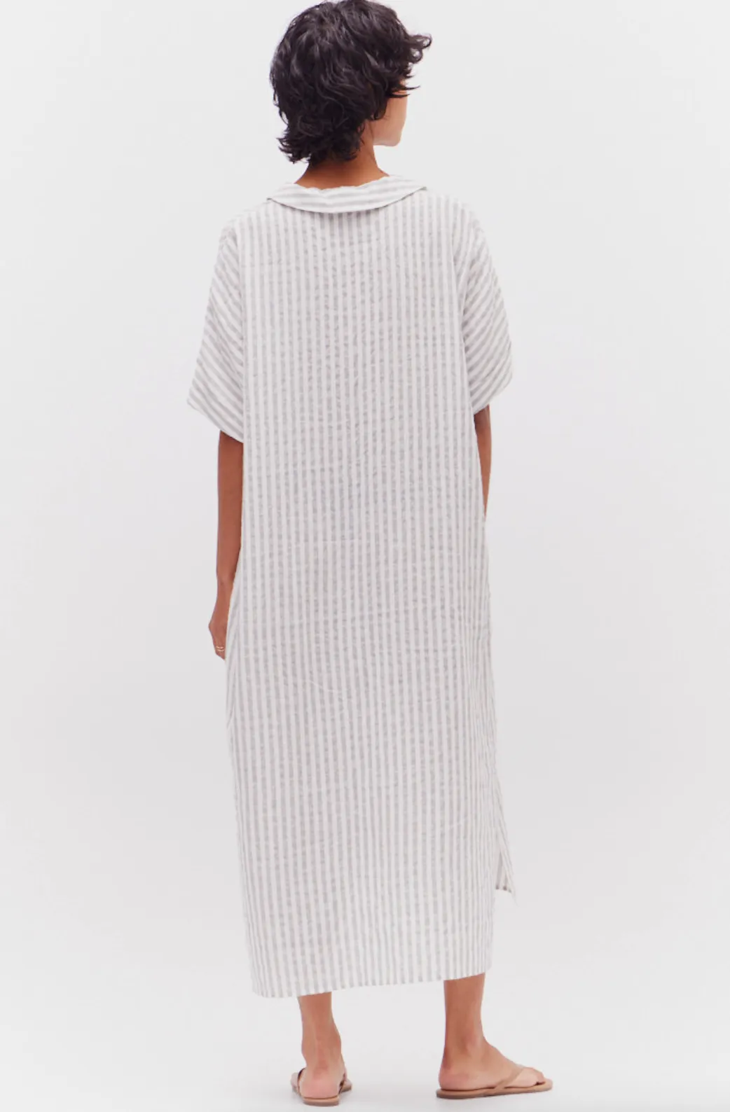 Button Down Stripe Midi Dress