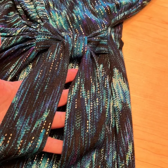 Cache Blue Zig Zag Print Faux Wrap Dress Sz M