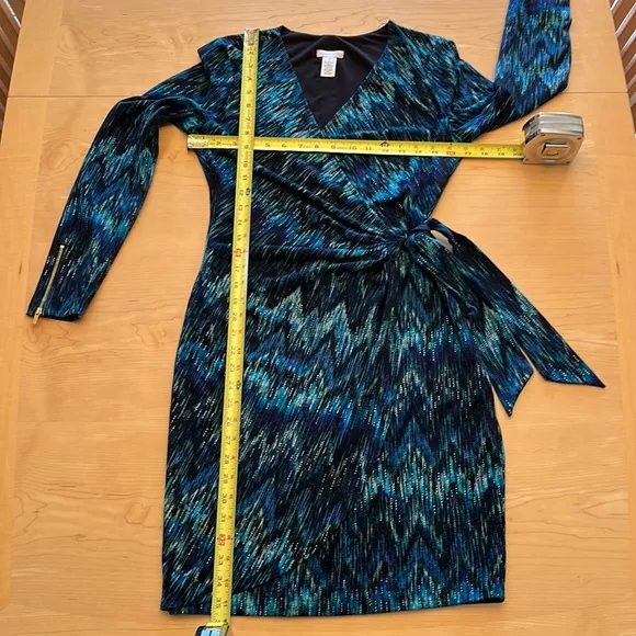 Cache Blue Zig Zag Print Faux Wrap Dress Sz M