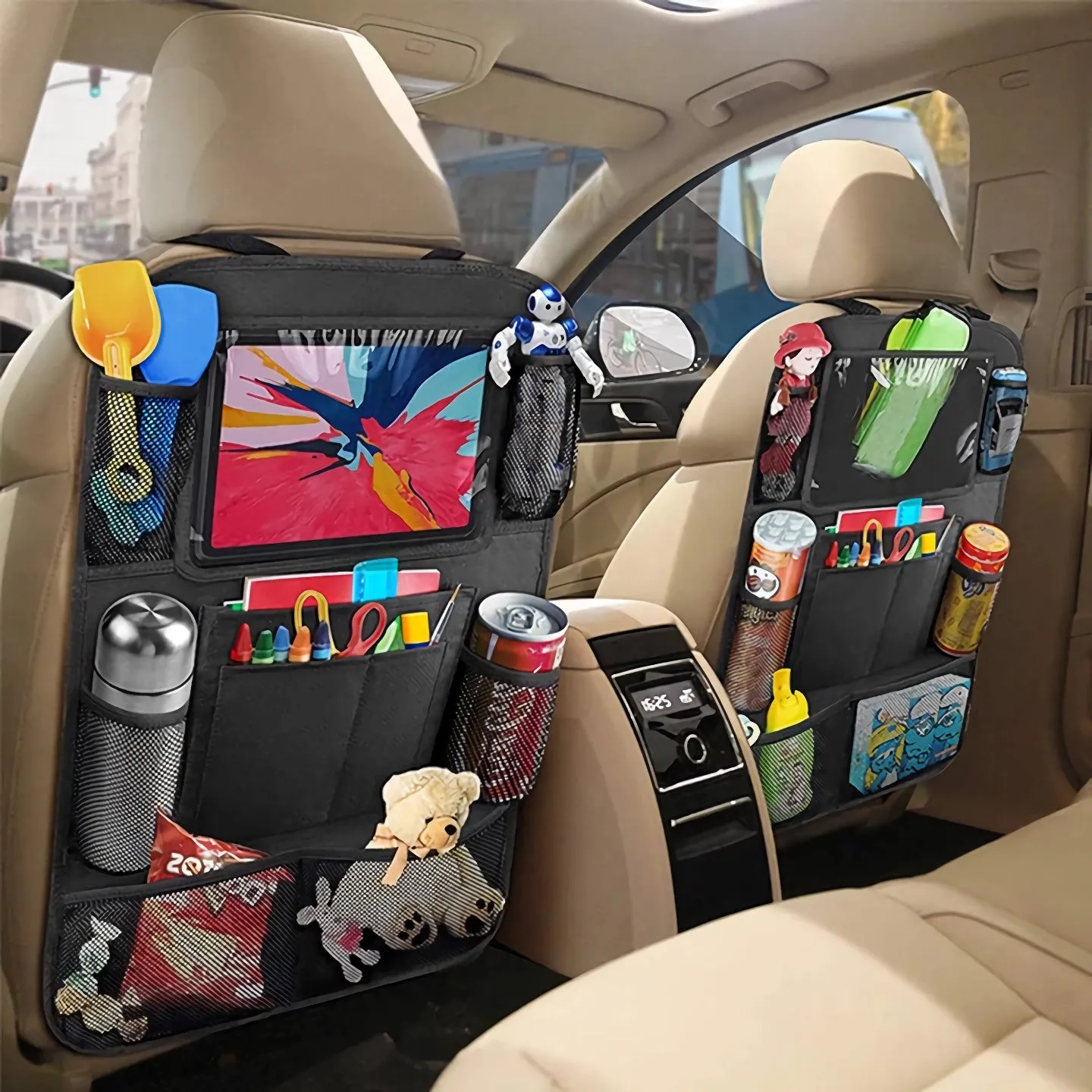 Car Backseat Organizer with Touch Screen Tablet Holder & Multiple Storage Pockets