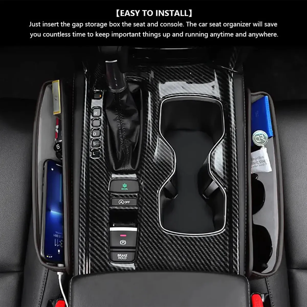 Car Seat Gap Filler Organizer, Custom-Fit For Car, Multifunctional PU Leather Console Side Pocket Organizer for Cellphones, Cards, Wallets, Keys WAUE226