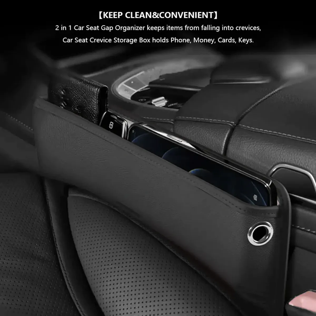 Car Seat Gap Filler Organizer, Custom-Fit For Car, Multifunctional PU Leather Console Side Pocket Organizer for Cellphones, Cards, Wallets, Keys WAUE226