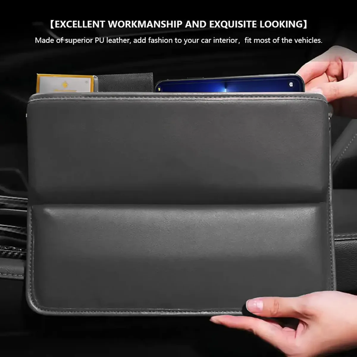 Car Seat Gap Filler Organizer, Custom-Fit For Car, Multifunctional PU Leather Console Side Pocket Organizer for Cellphones, Cards, Wallets, Keys WAUE226