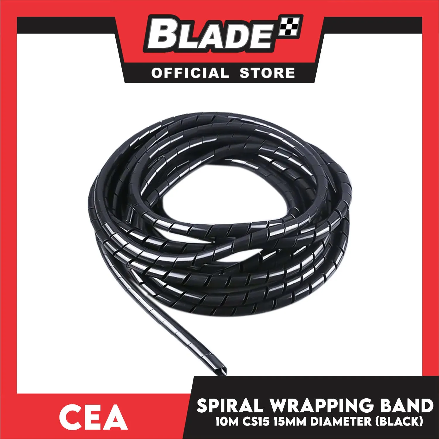 Cea 10meters Spiral Wrapping Band 15mm Diameter (Black) CS15
