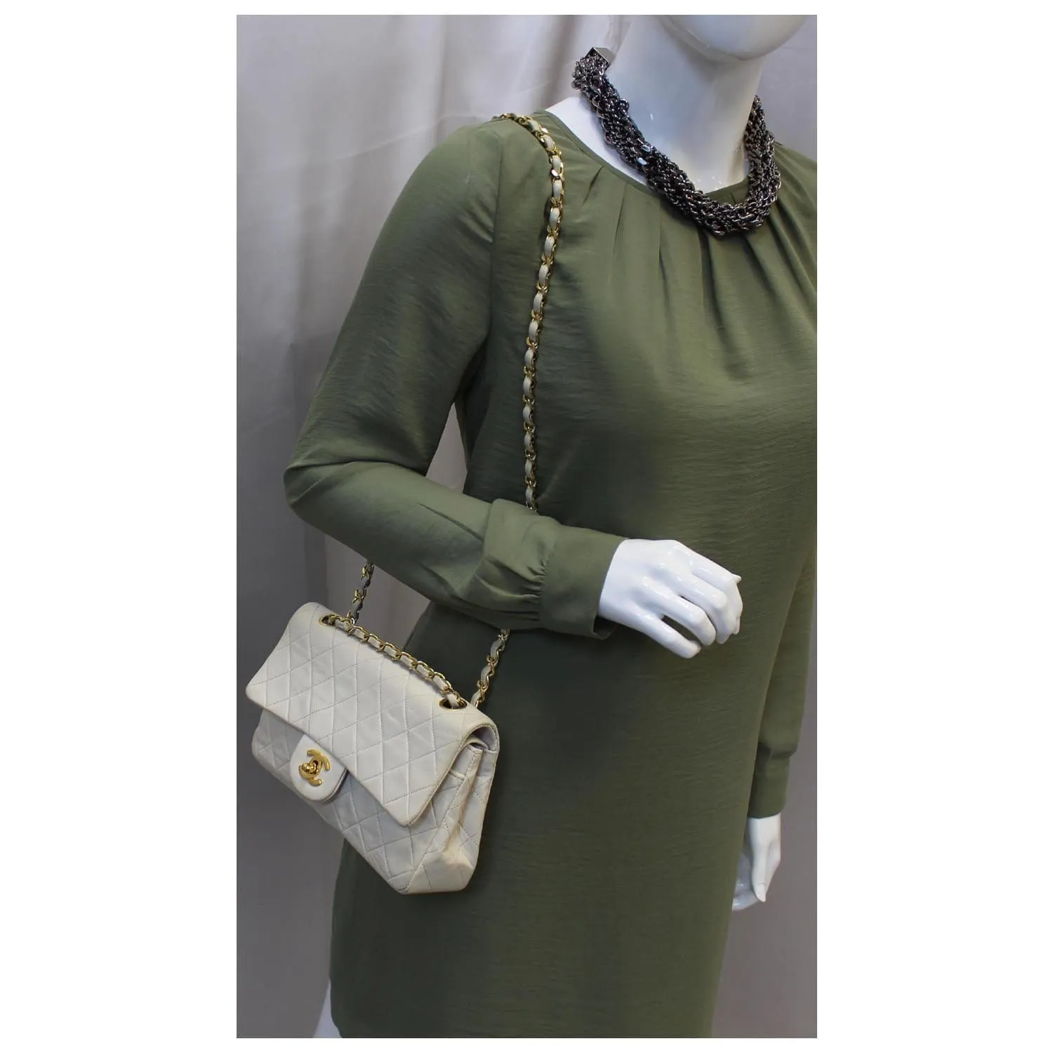 Chanel Classic Medium Double Flap Shoulder Bag Ivory