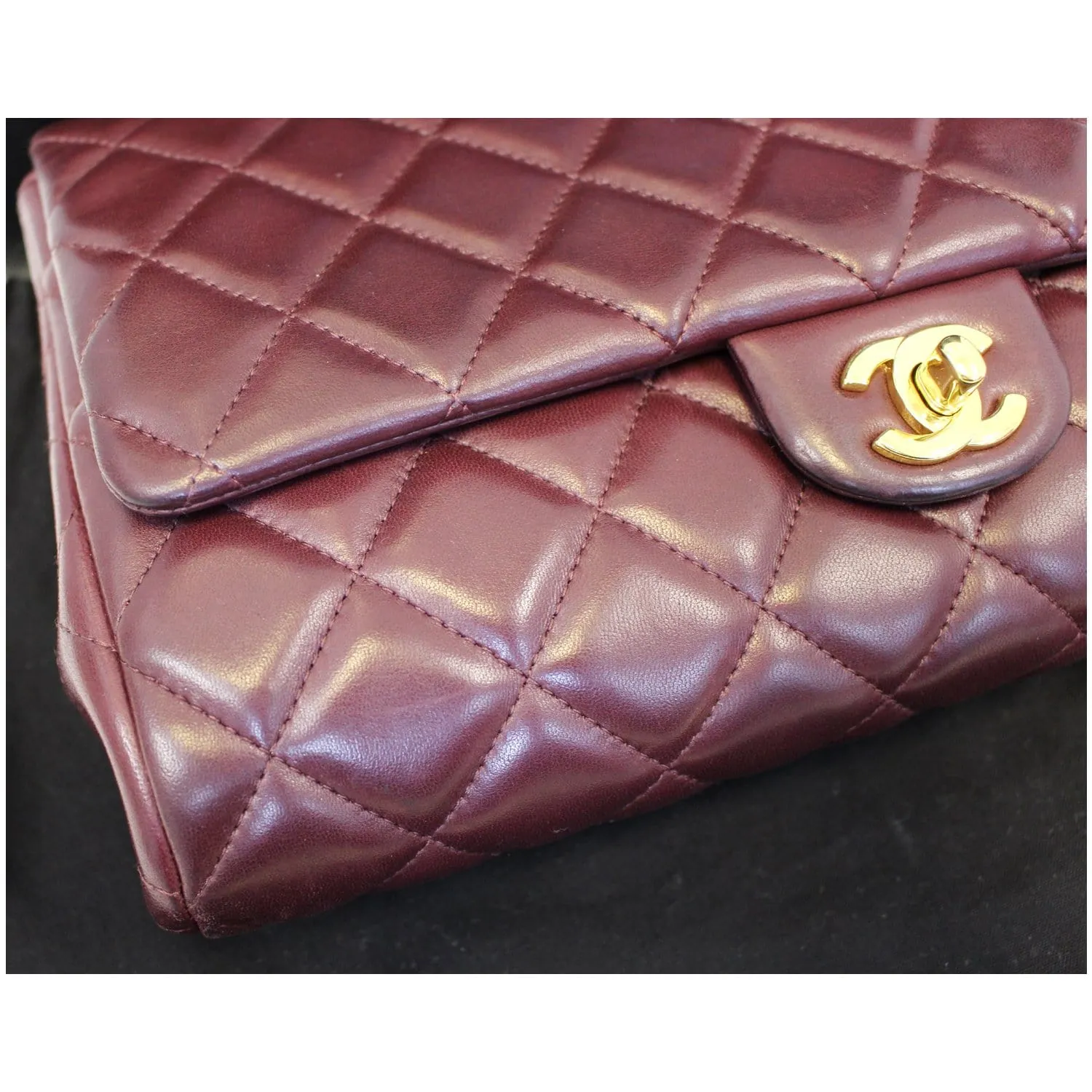 Chanel Clutch With Chain Quilted Flap Lambskin Shoulder Bag Burgundy