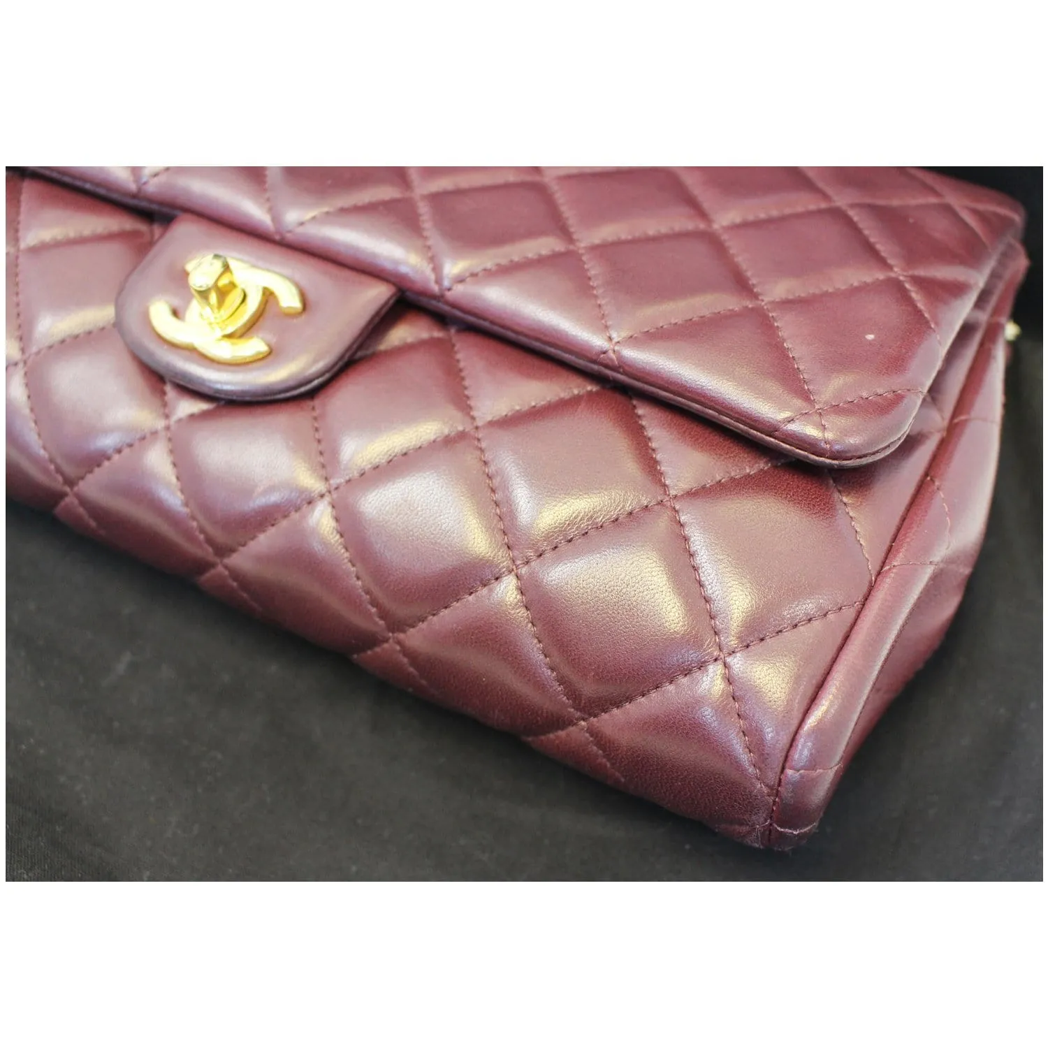 Chanel Clutch With Chain Quilted Flap Lambskin Shoulder Bag Burgundy