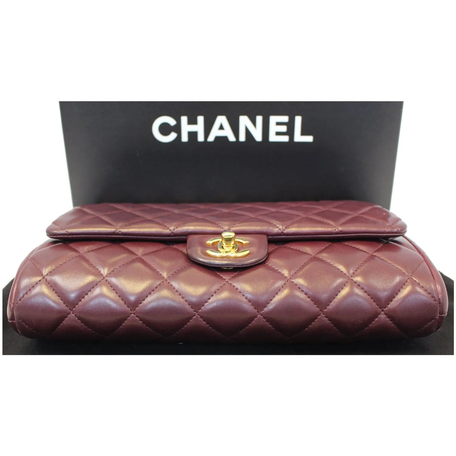 Chanel Clutch With Chain Quilted Flap Lambskin Shoulder Bag Burgundy