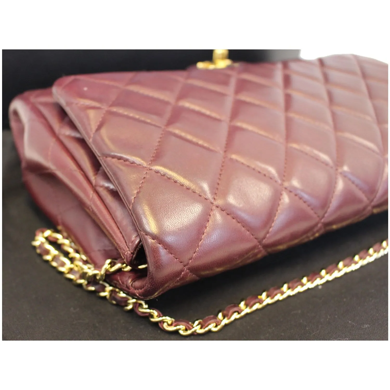 Chanel Clutch With Chain Quilted Flap Lambskin Shoulder Bag Burgundy