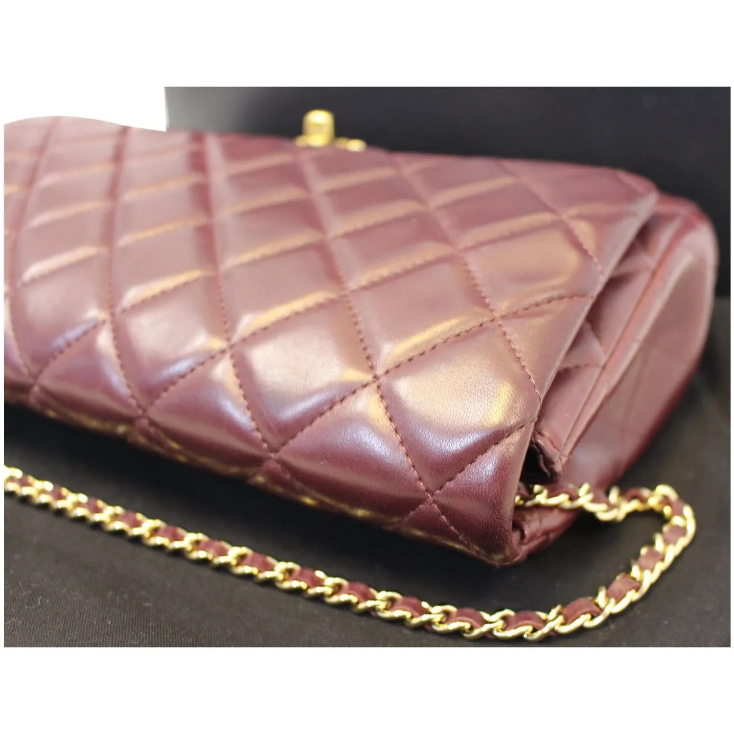 Chanel Clutch With Chain Quilted Flap Lambskin Shoulder Bag Burgundy