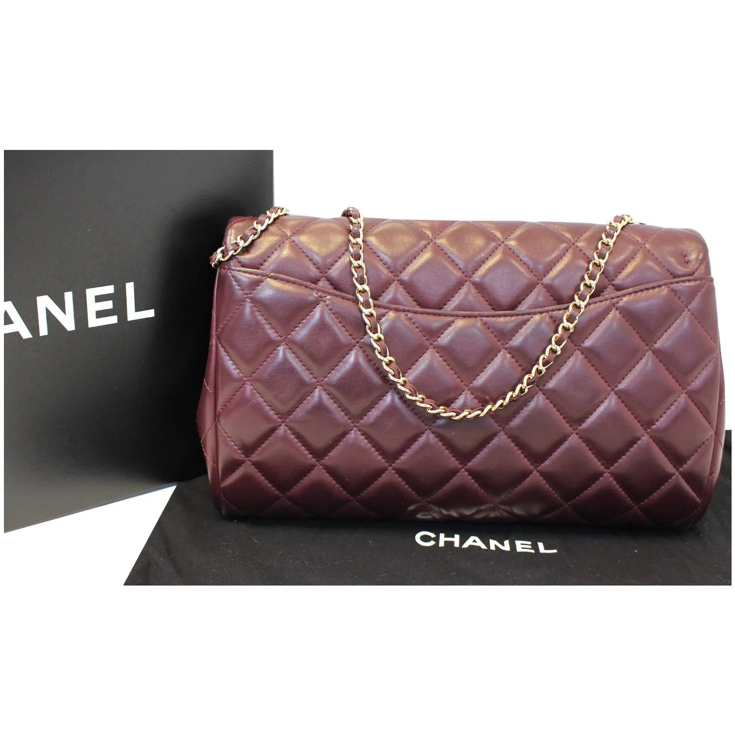 Chanel Clutch With Chain Quilted Flap Lambskin Shoulder Bag Burgundy