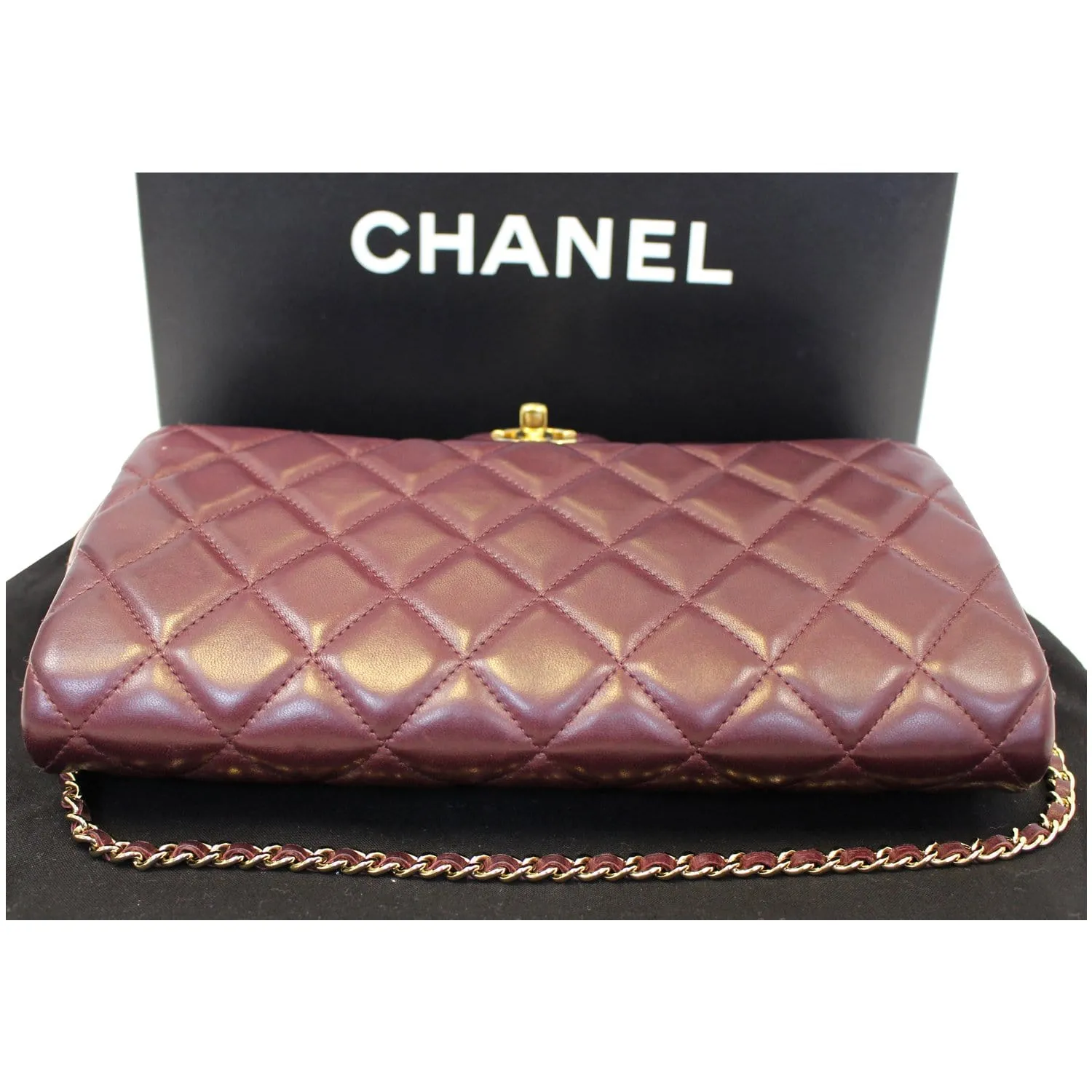 Chanel Clutch With Chain Quilted Flap Lambskin Shoulder Bag Burgundy