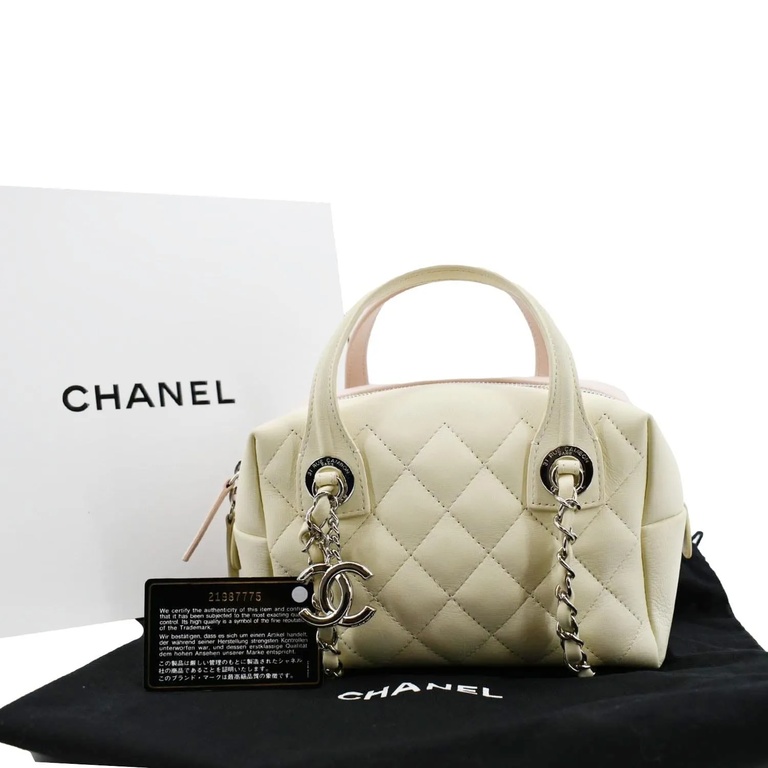 CHANEL Feather Weight Quilted Calfskin Bowling Bag Ivory