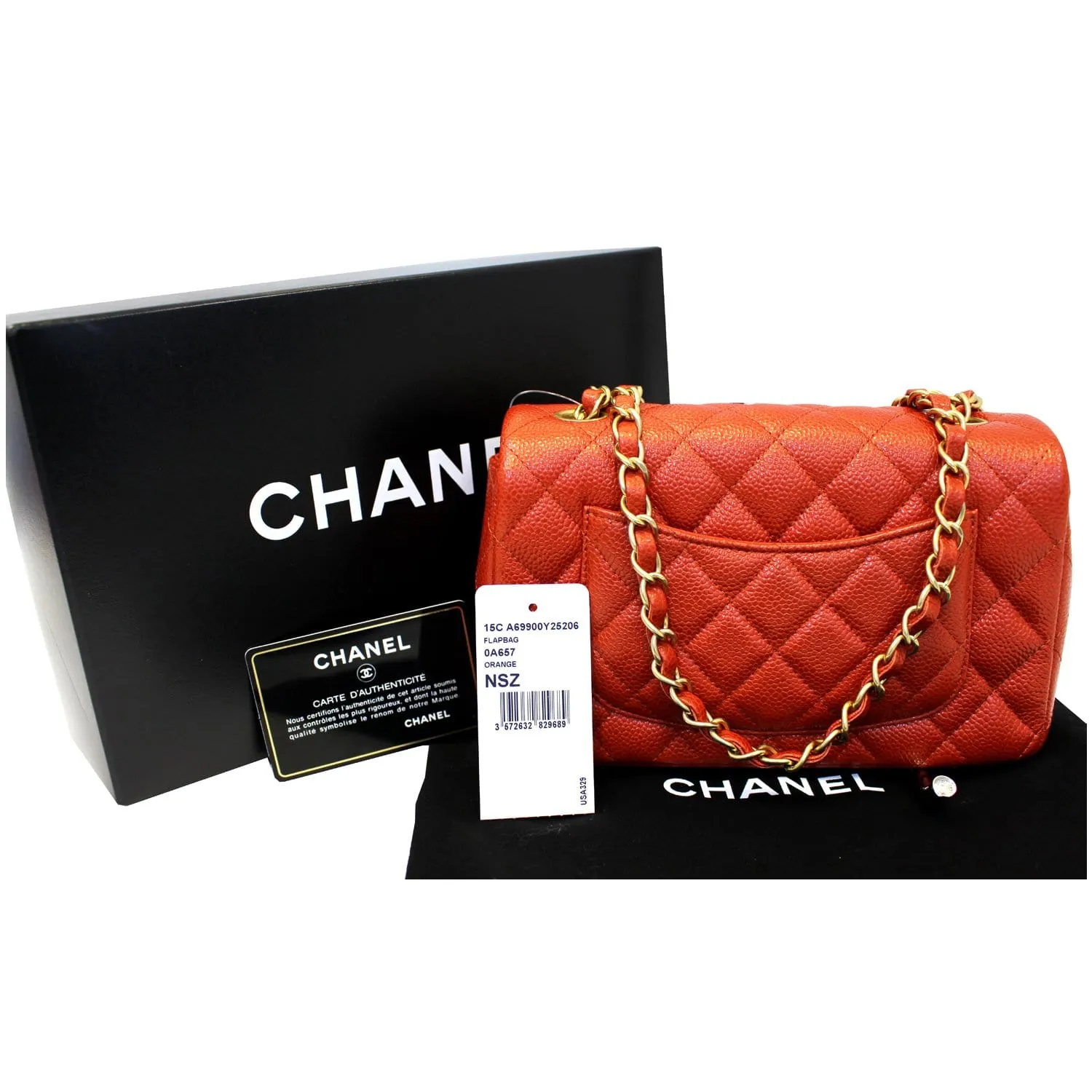 CHANEL Pearl Red Caviar Leather Mini Rectangular Flap Bag