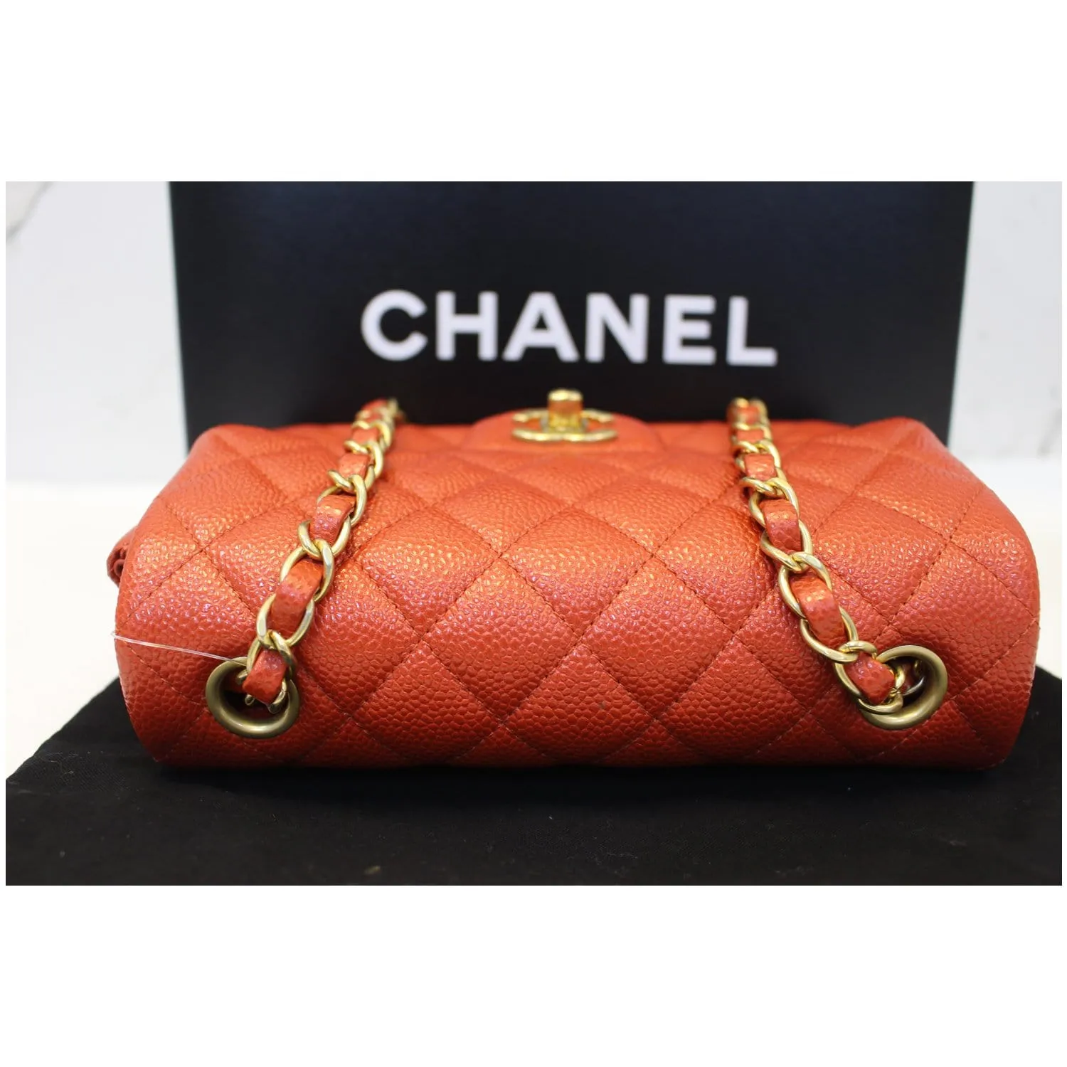 CHANEL Pearl Red Caviar Leather Mini Rectangular Flap Bag