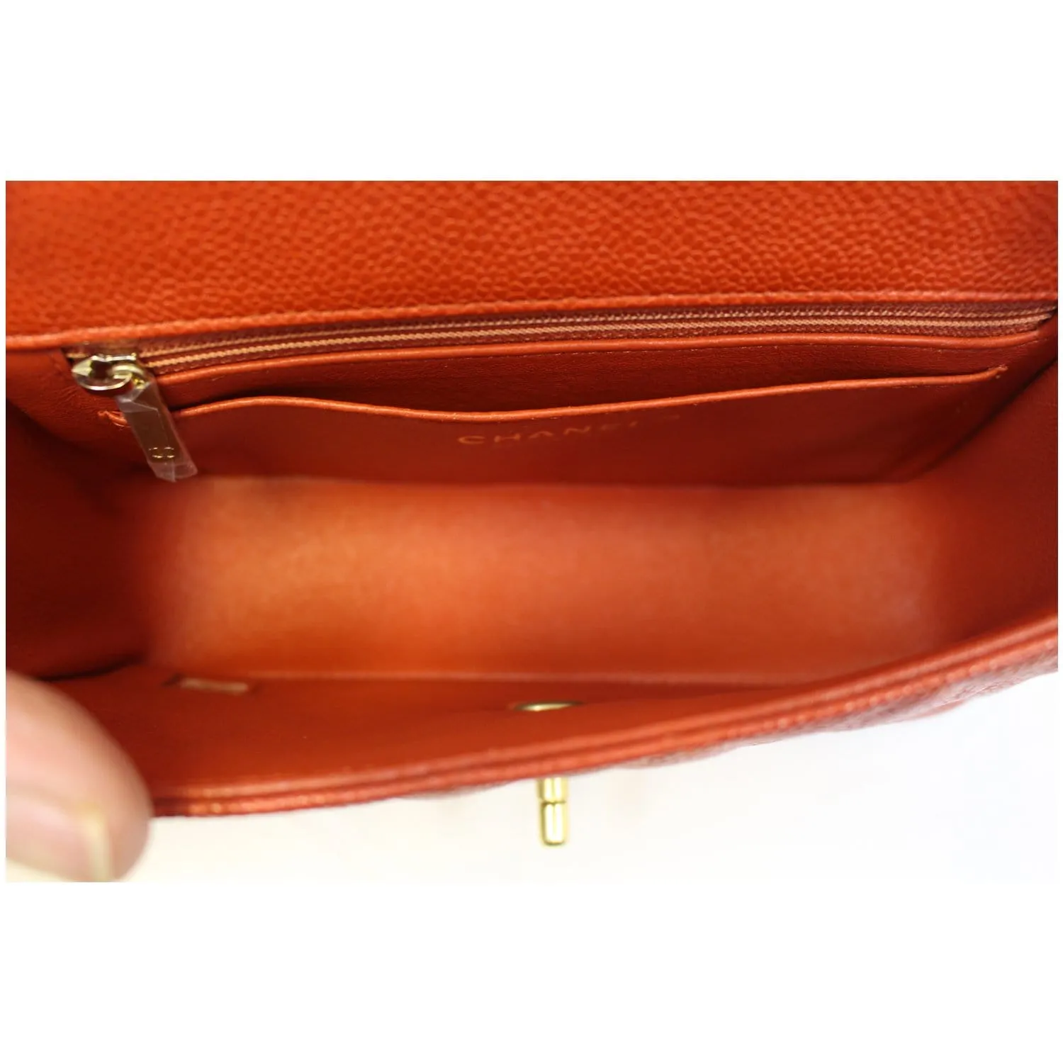 CHANEL Pearl Red Caviar Leather Mini Rectangular Flap Bag