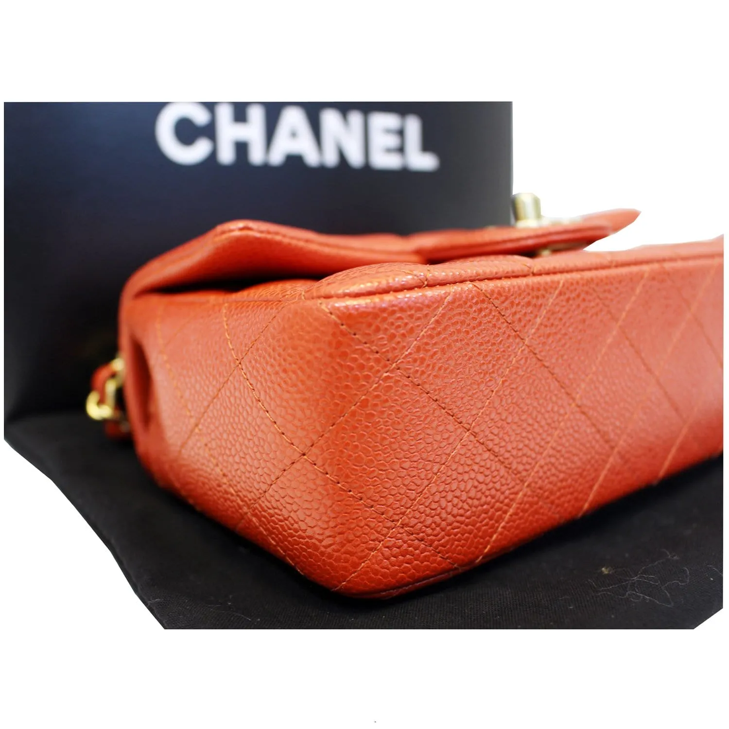 CHANEL Pearl Red Caviar Leather Mini Rectangular Flap Bag