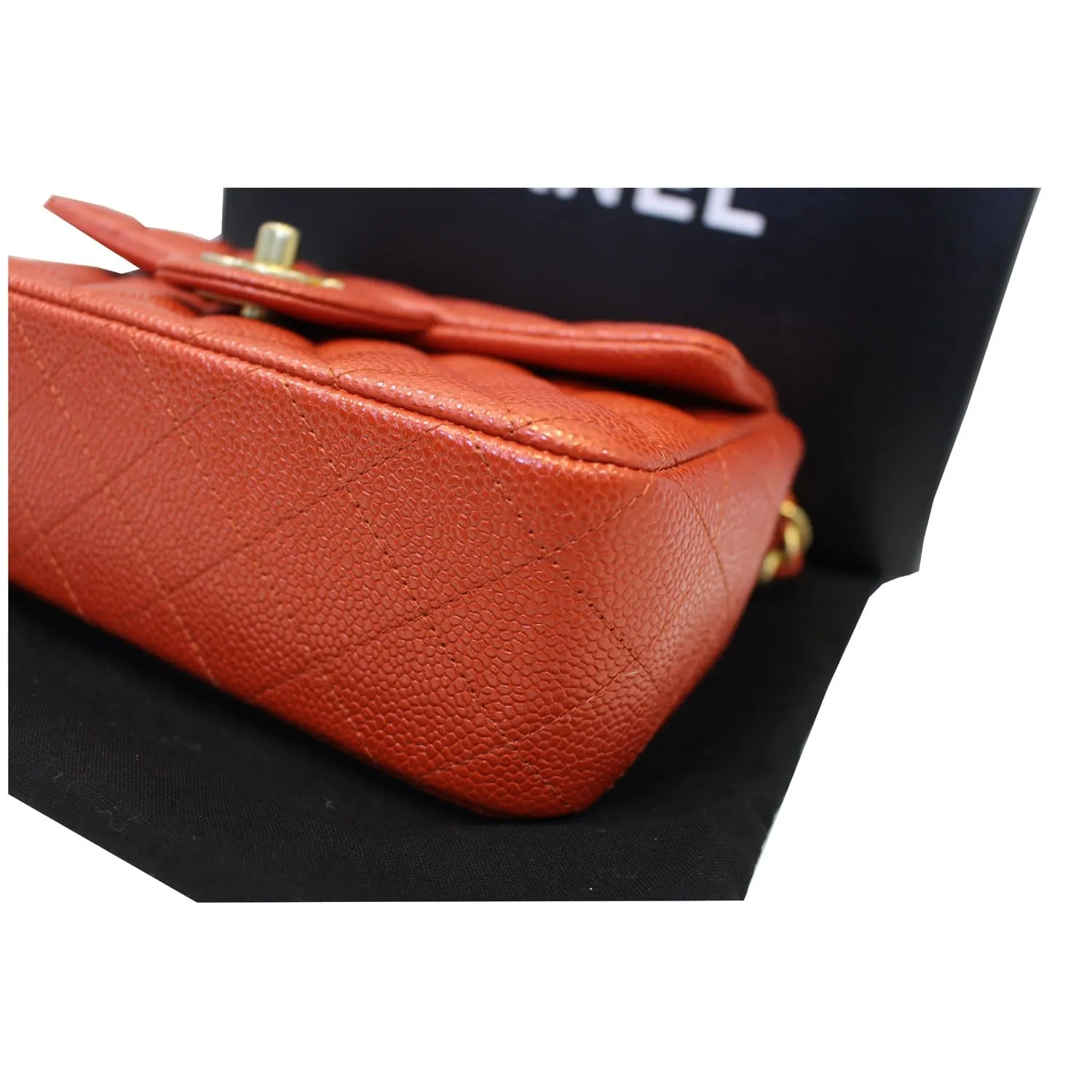 CHANEL Pearl Red Caviar Leather Mini Rectangular Flap Bag