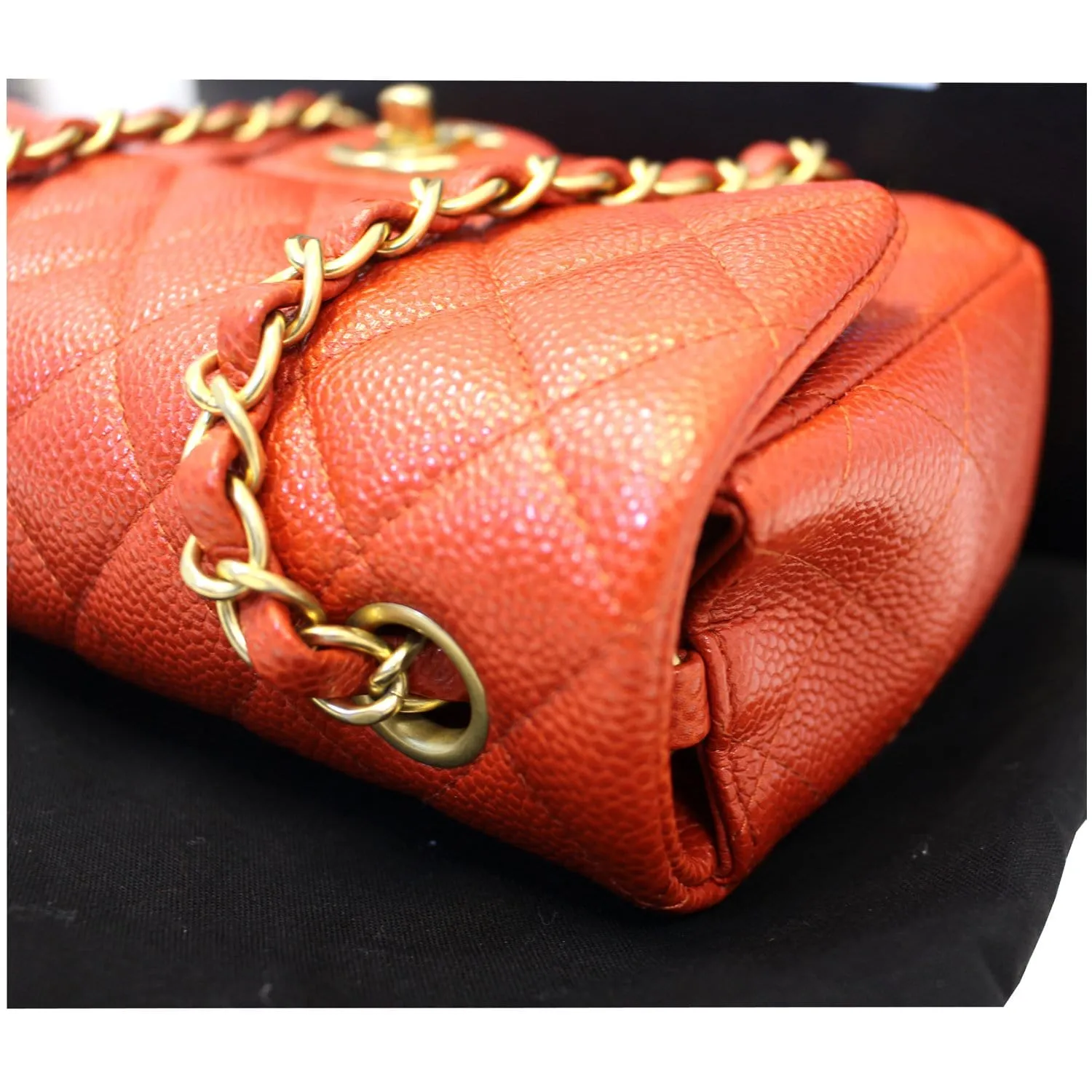 CHANEL Pearl Red Caviar Leather Mini Rectangular Flap Bag