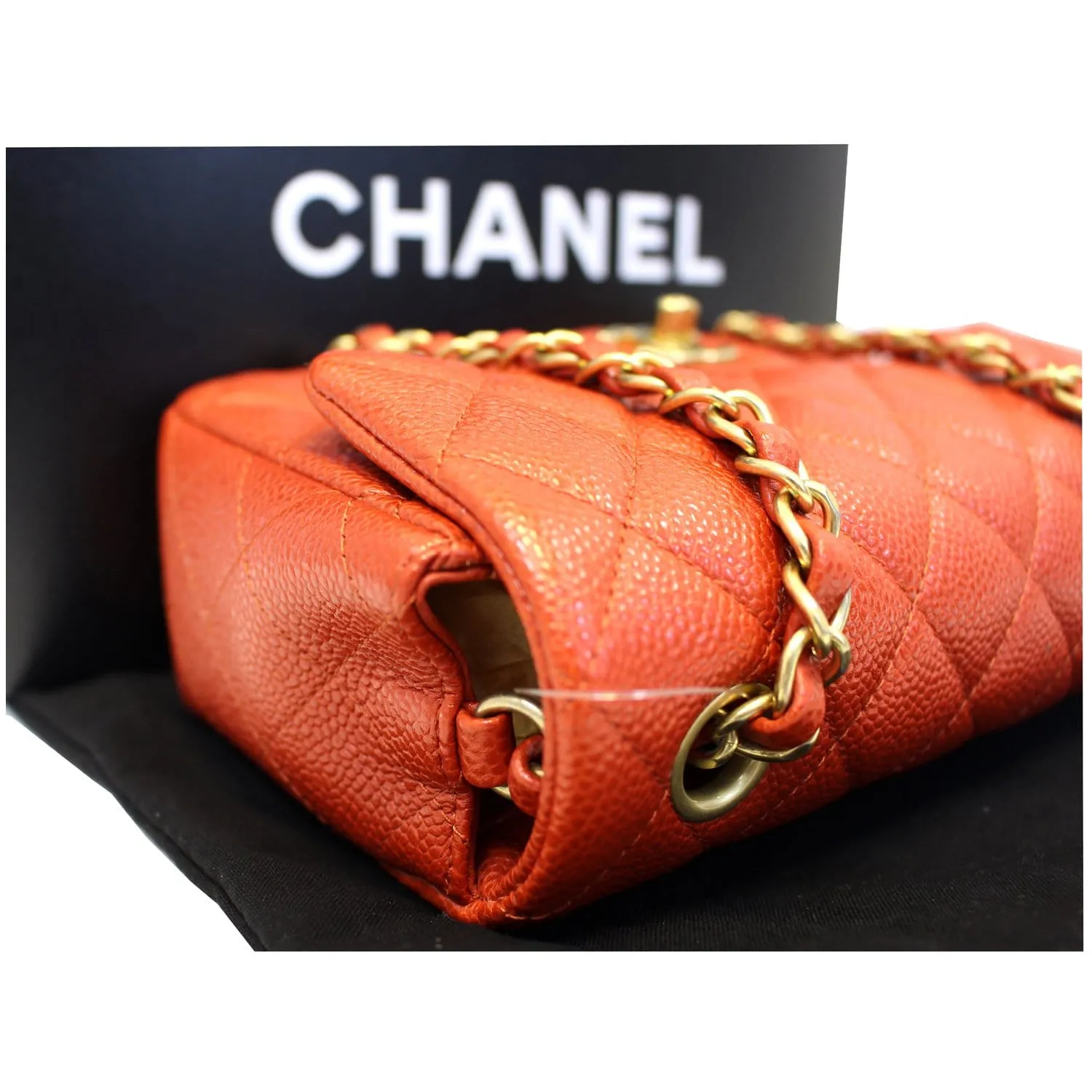 CHANEL Pearl Red Caviar Leather Mini Rectangular Flap Bag