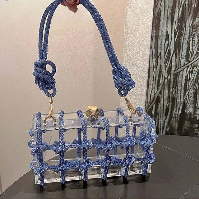 Charming Diamond Acrylic Clutch 💎✨ - Woven Knot Purse for Kawaii Weddings & Parties 🎉👛