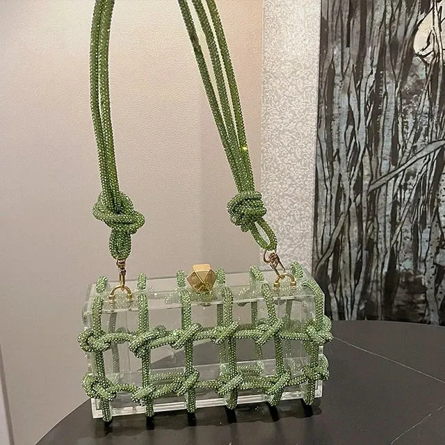 Charming Diamond Acrylic Clutch 💎✨ - Woven Knot Purse for Kawaii Weddings & Parties 🎉👛