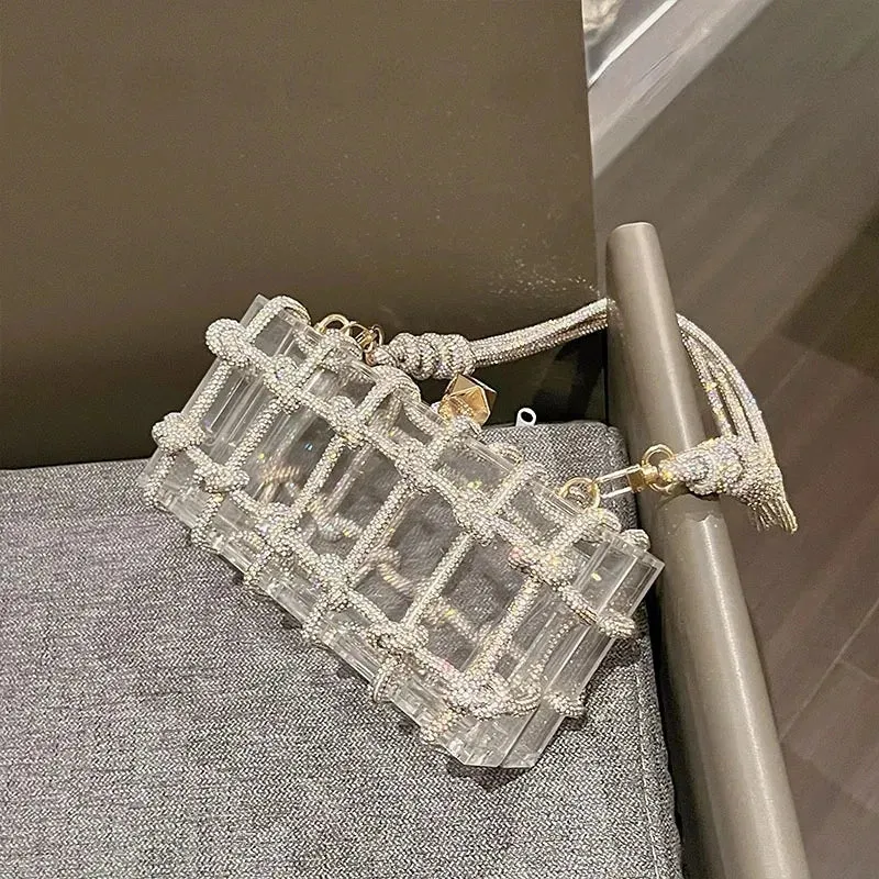 Charming Diamond Acrylic Clutch 💎✨ - Woven Knot Purse for Kawaii Weddings & Parties 🎉👛