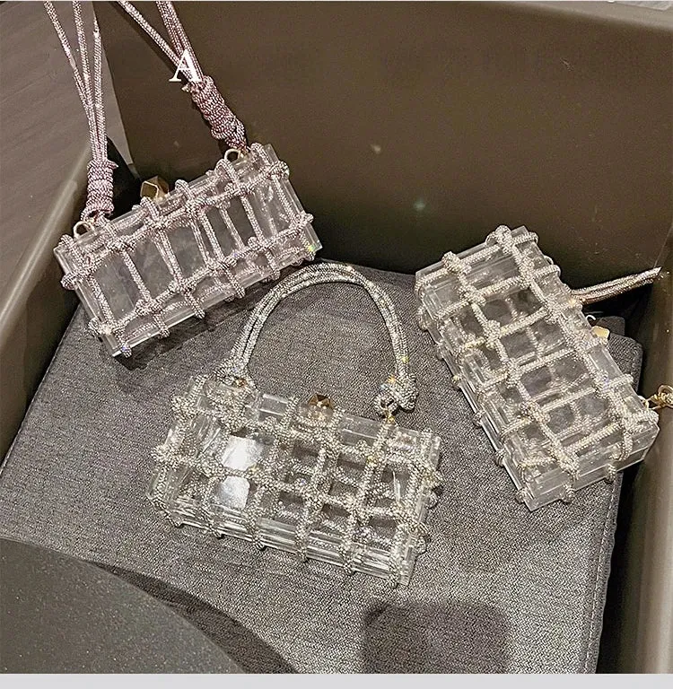 Charming Diamond Acrylic Clutch 💎✨ - Woven Knot Purse for Kawaii Weddings & Parties 🎉👛