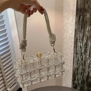 Charming Diamond Acrylic Clutch 💎✨ - Woven Knot Purse for Kawaii Weddings & Parties 🎉👛