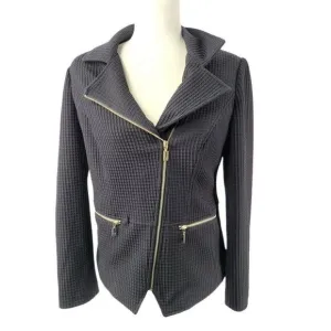 Chico's Black Moto Jacket Waffle Texture Animal Print Lined Asymmetrical New