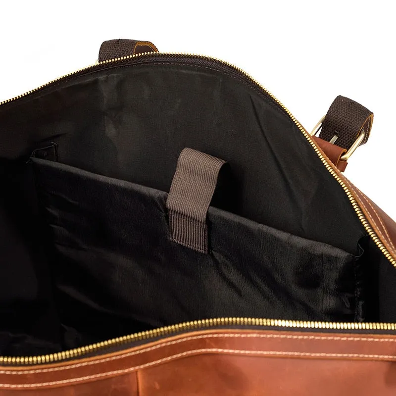 Classic Genuine Cowhide Leather Carry-On Weekender with Shoulder Strap