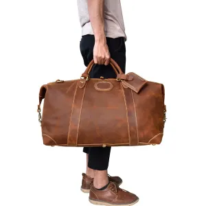 Classic Genuine Cowhide Leather Carry-On Weekender with Shoulder Strap