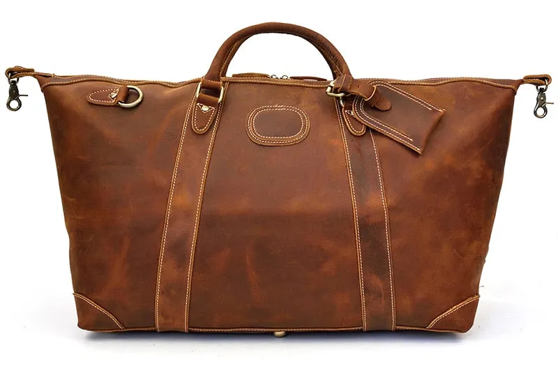 Classic Genuine Cowhide Leather Carry-On Weekender with Shoulder Strap