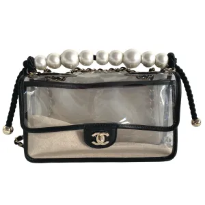 Coco Sand Pearl Strap PVC Medium Flap Bag
