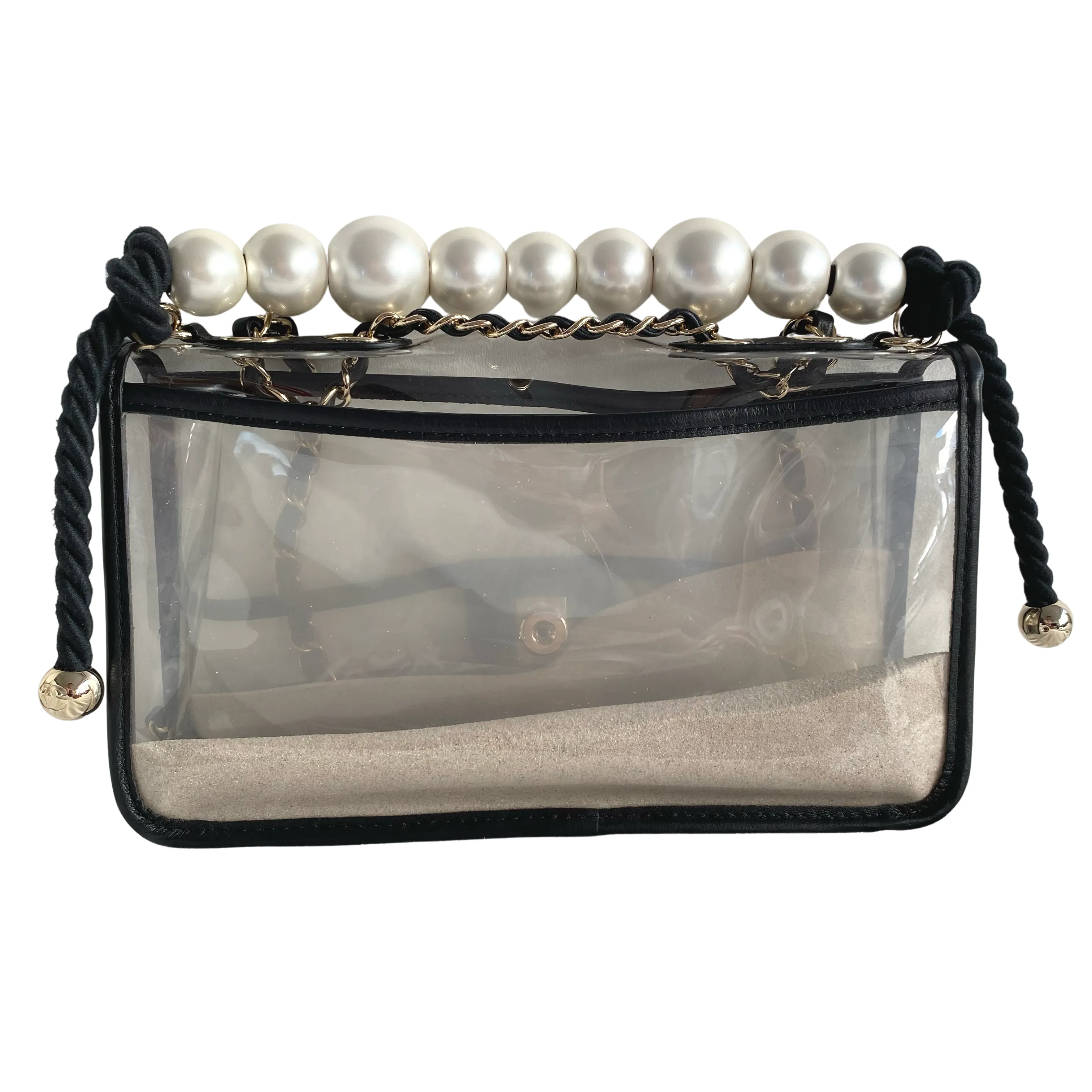 Coco Sand Pearl Strap PVC Medium Flap Bag