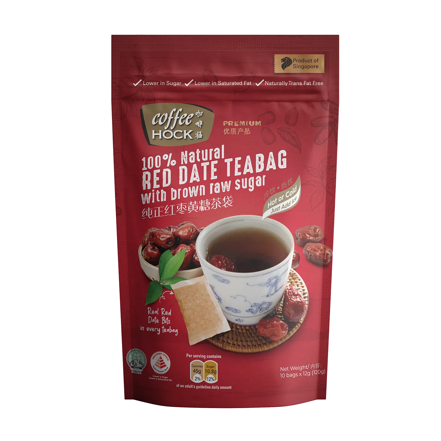 Coffeehock 2in1 100% Natural Red Date Teabag with Brown Raw Sugar 10's x 12g