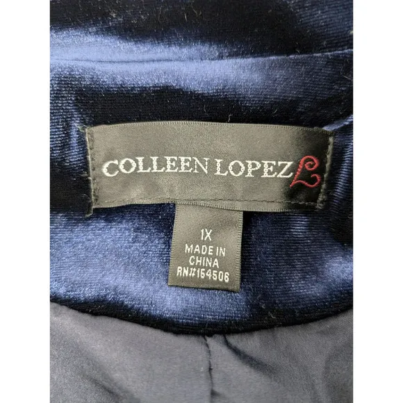 Colleen Lopez Blue Velvet Embroidered Flower Blazer Jacket Size 1X