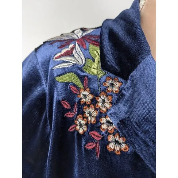 Colleen Lopez Blue Velvet Embroidered Flower Blazer Jacket Size 1X