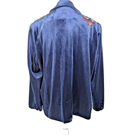 Colleen Lopez Blue Velvet Embroidered Flower Blazer Jacket Size 1X