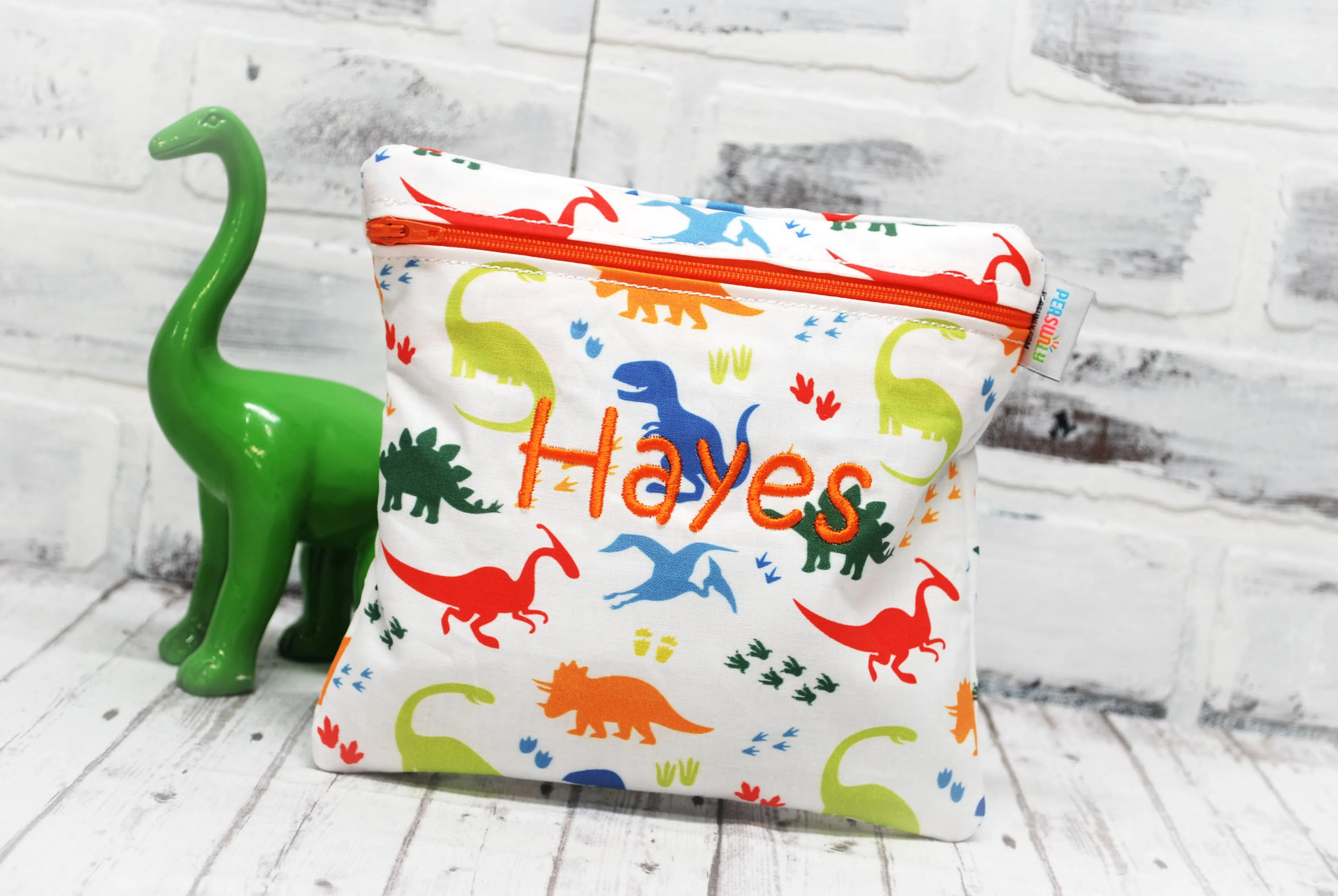 Colorful Little Dino Personalized Reusable Food Bag