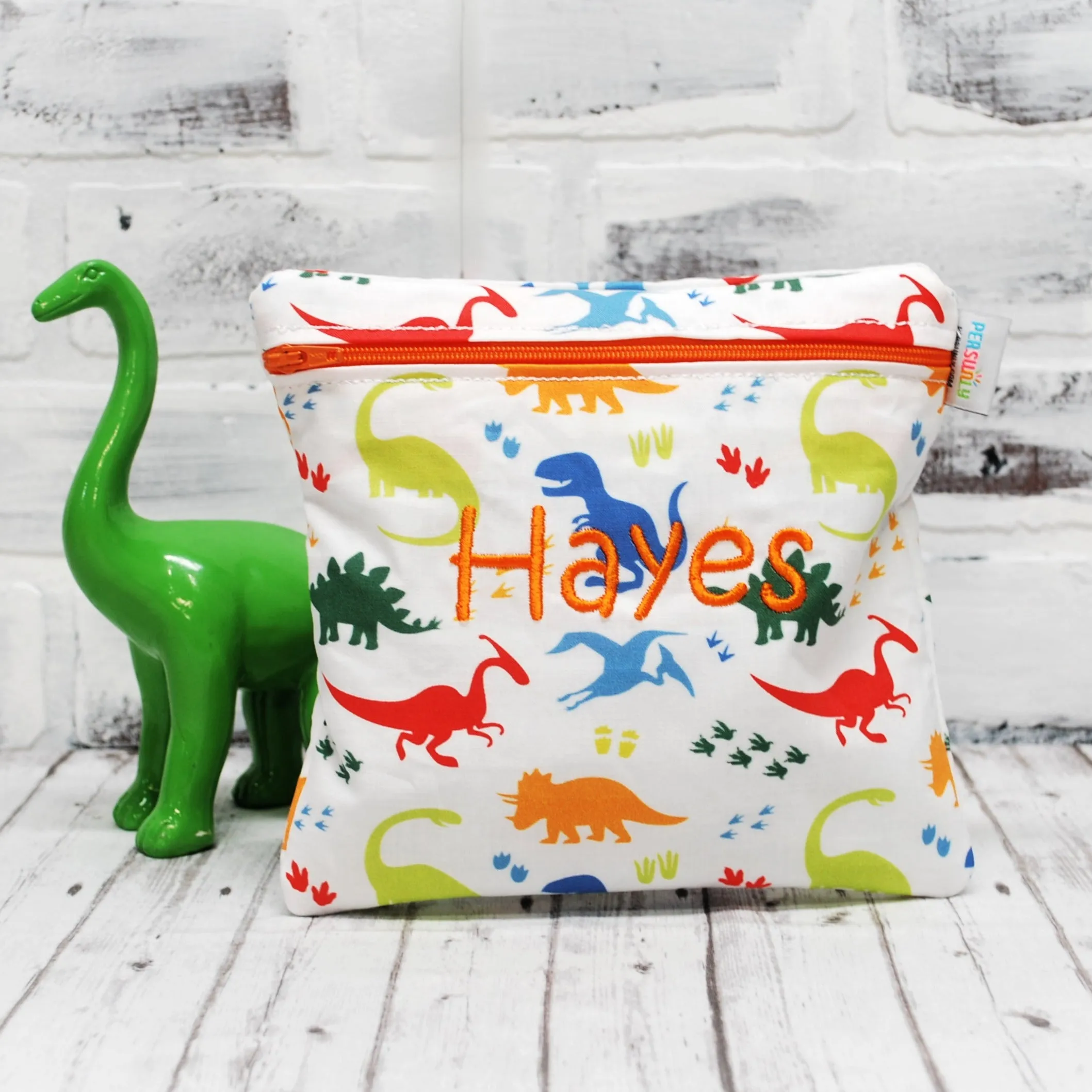 Colorful Little Dino Personalized Reusable Food Bag