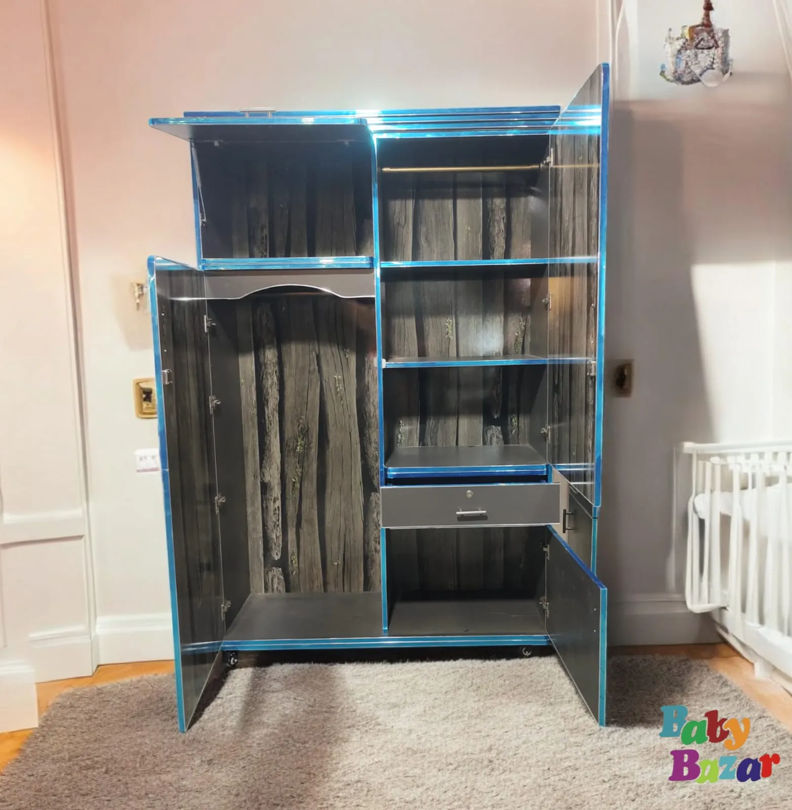 Compact Modern Dark Grey Wooden Almari 6ft x 4ft Storage Cupboard