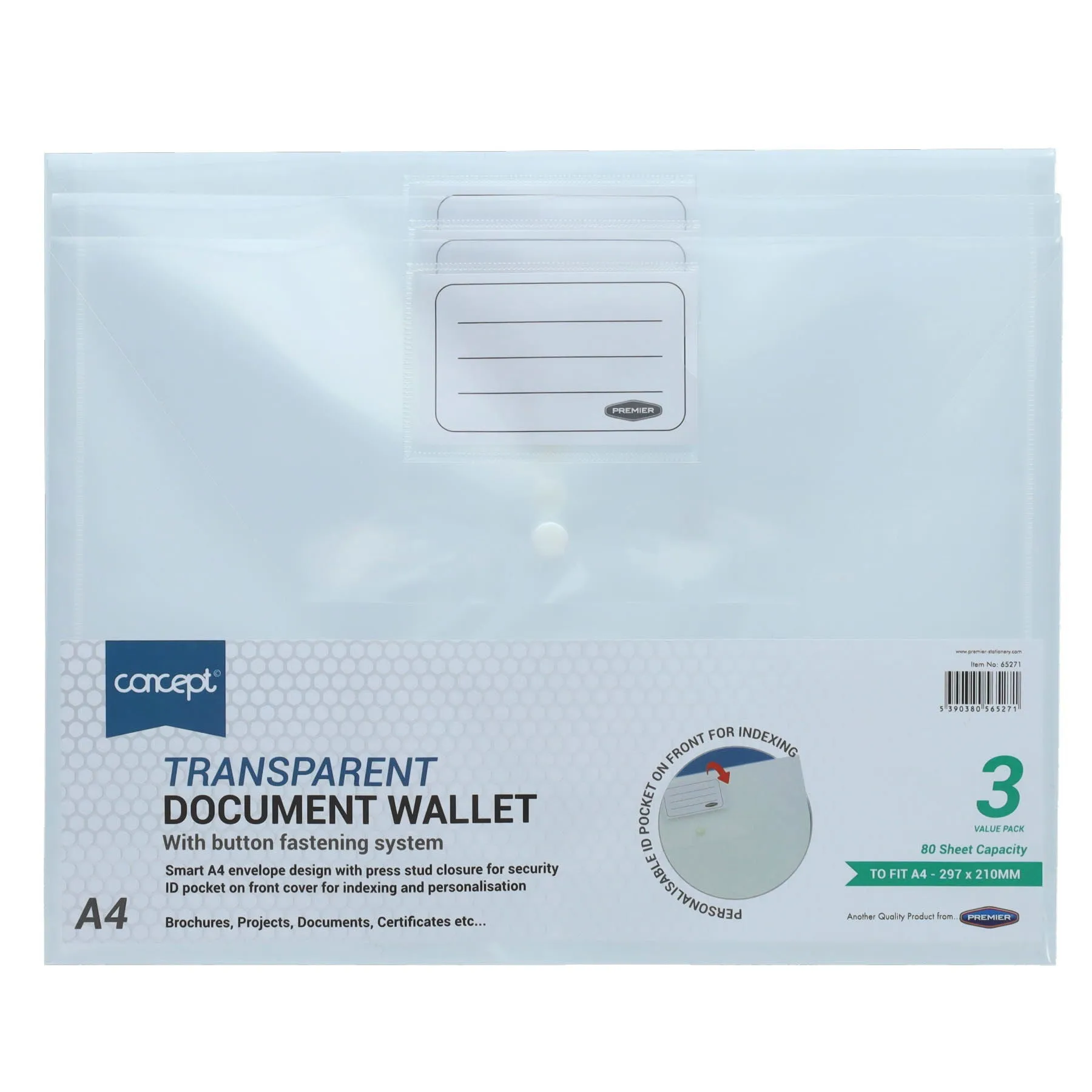 Concept - A4 Button Wallet - Pack of 3
