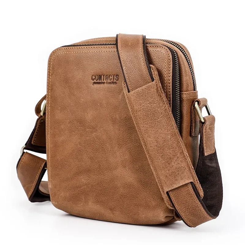 Crazy Horse Leather Messenger Bag Shoulder Bag Crossbody Bag - Brown