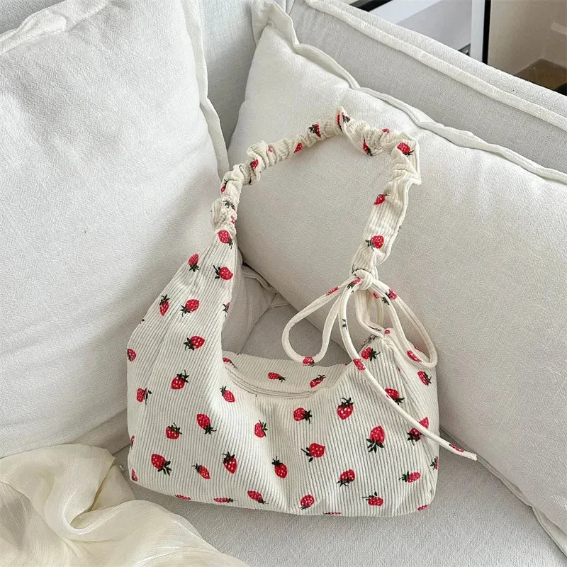 🍓Cute Corduroy Strawberry Shoulder Bag 🌟 Soft & Versatile Crossbody for Trendy Students! 💖