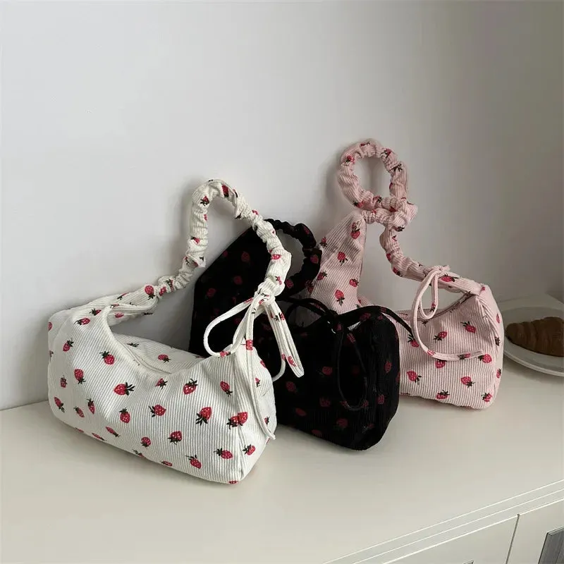 🍓Cute Corduroy Strawberry Shoulder Bag 🌟 Soft & Versatile Crossbody for Trendy Students! 💖