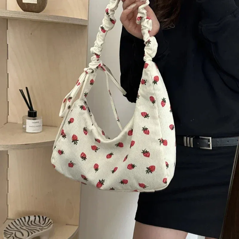 🍓Cute Corduroy Strawberry Shoulder Bag 🌟 Soft & Versatile Crossbody for Trendy Students! 💖