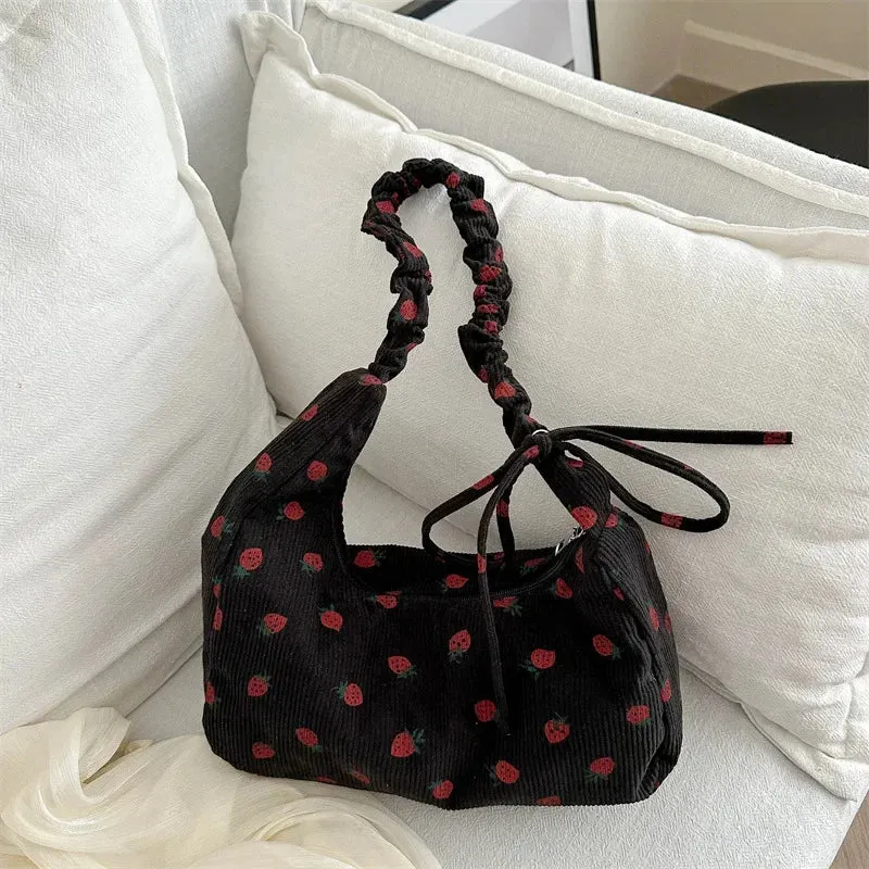 🍓Cute Corduroy Strawberry Shoulder Bag 🌟 Soft & Versatile Crossbody for Trendy Students! 💖