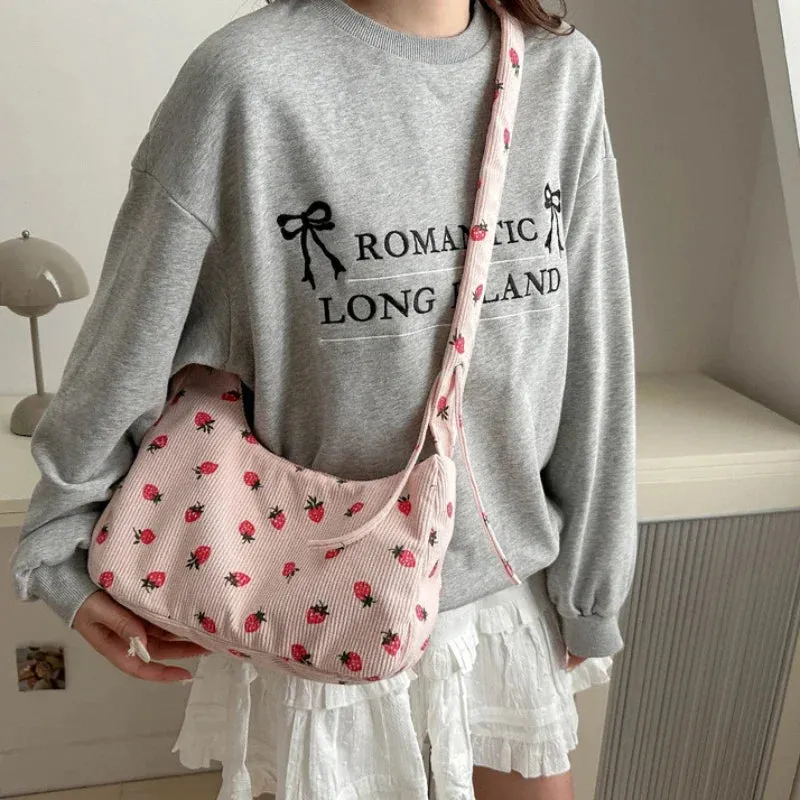 🍓Cute Corduroy Strawberry Shoulder Bag 🌟 Soft & Versatile Crossbody for Trendy Students! 💖